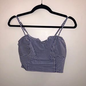 Blue and white striped crop top